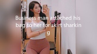 Business man attached his bag to her for skirt sharking